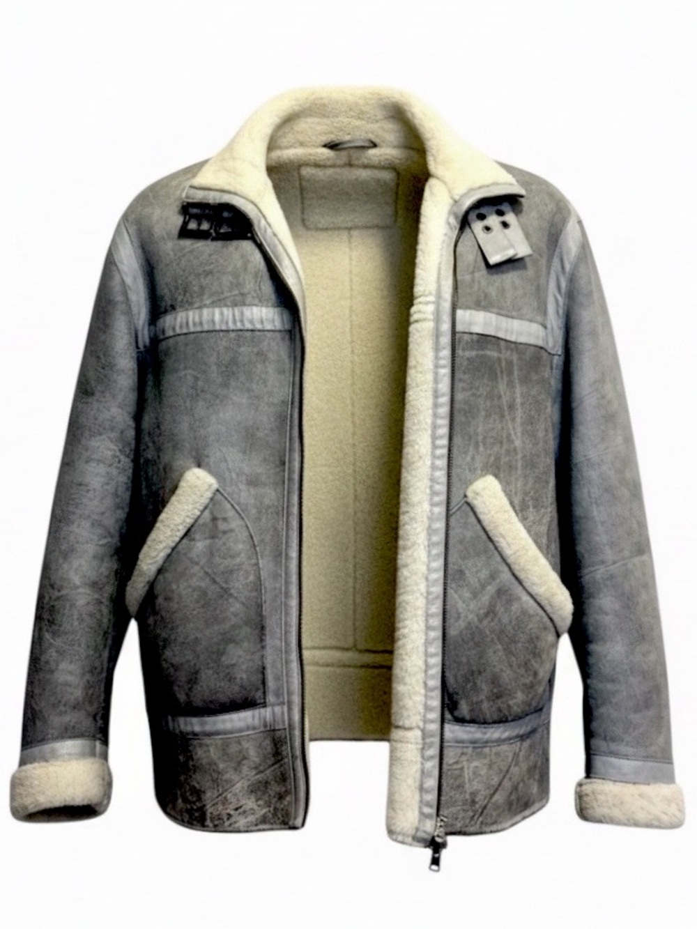 Versace Jeans Couture Distressed Shearling Jacket – Gray | Vintage Luxury - Picture 12 of 13